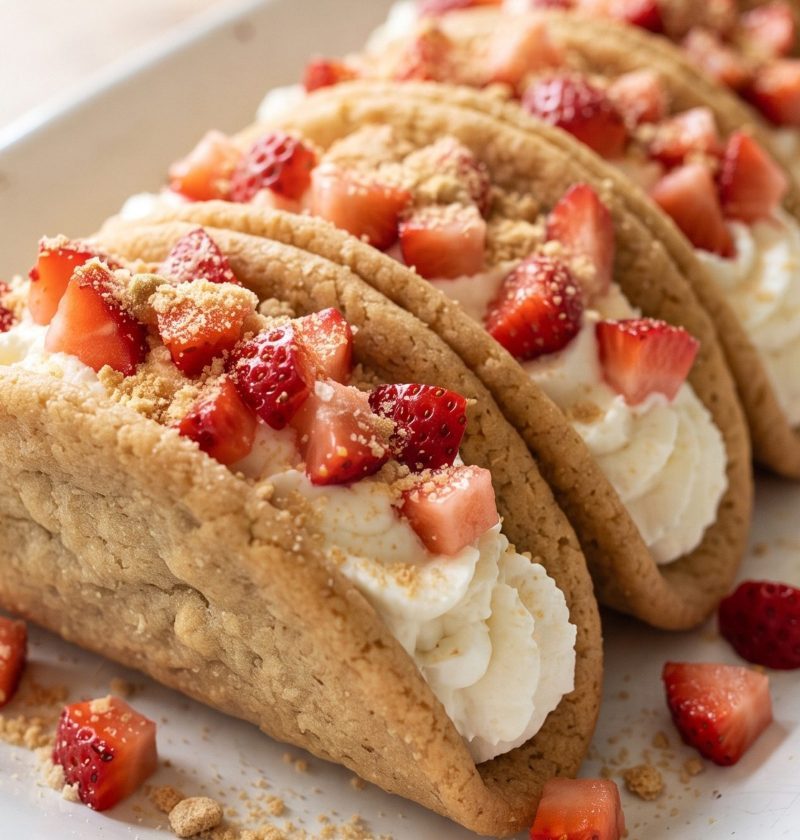 Strawberry cheesecake cookie tacos