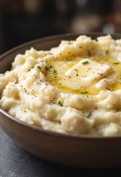 Creamy mashed potatoes with butter