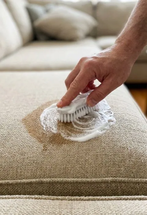 Shaving cream on a couch stain
