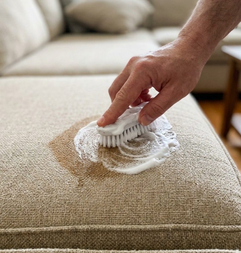 Shaving cream on a couch stain