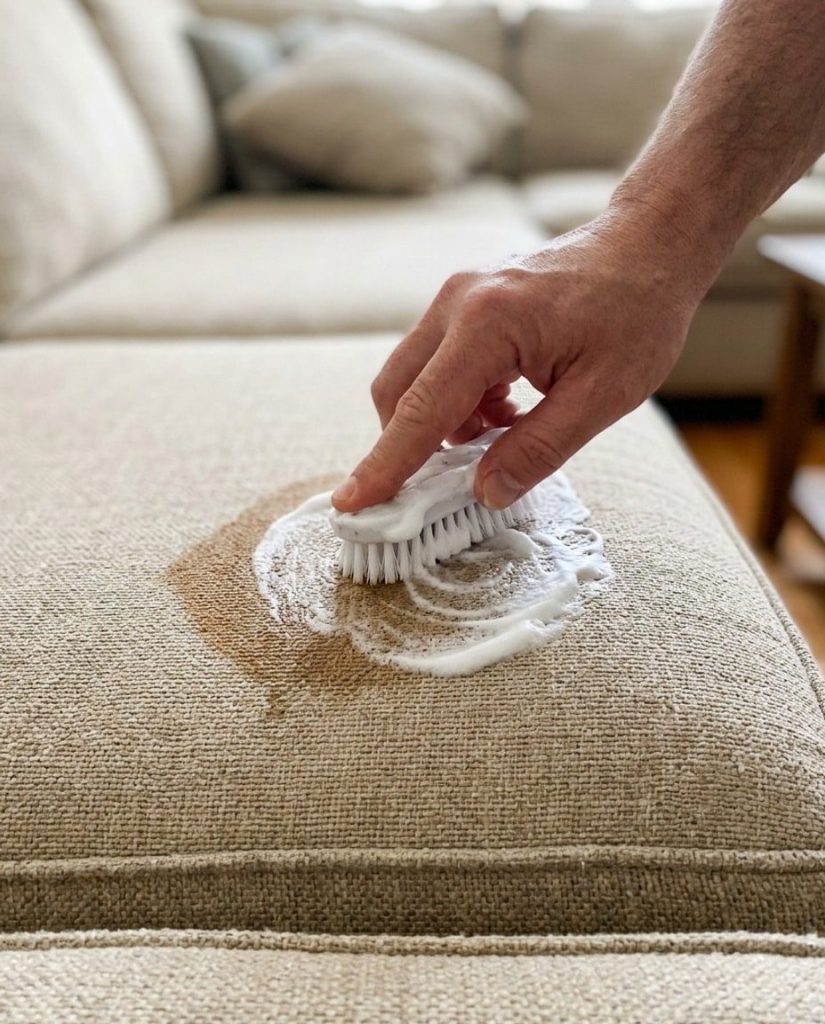 Shaving cream on a couch stain