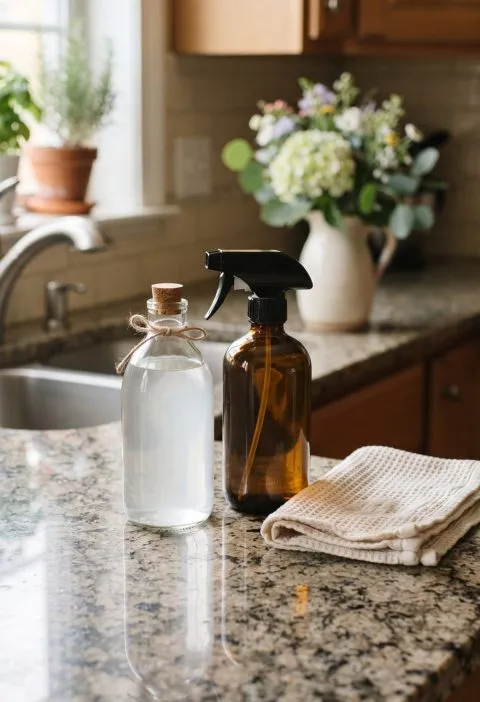 Vinegar next to a granite counter