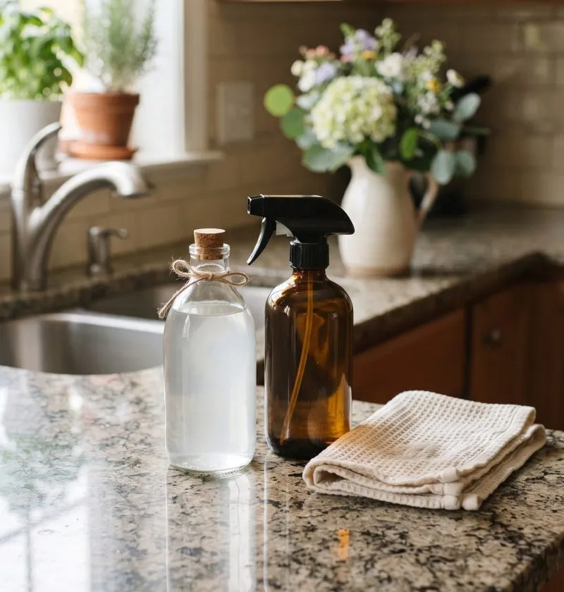 Vinegar next to a granite counter