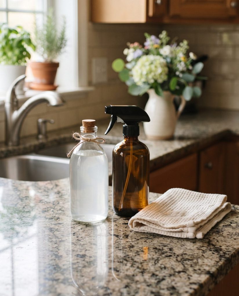 Vinegar next to a granite counter