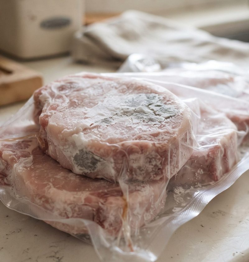 Freezer-burned pork chops