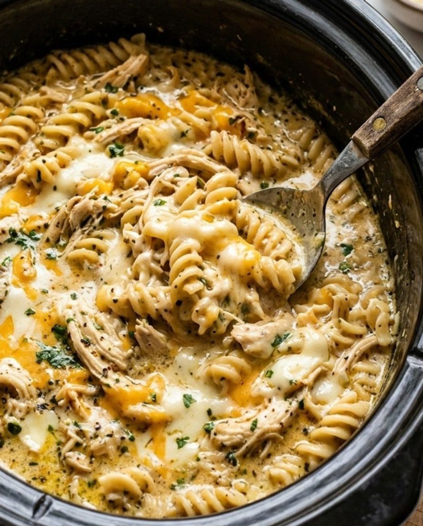 Stirring cheese into a slow cooker