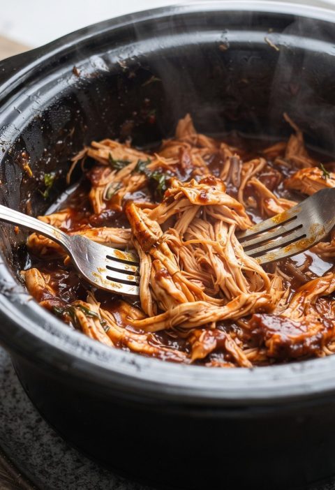 Juicy shredded slow cooker chicken
