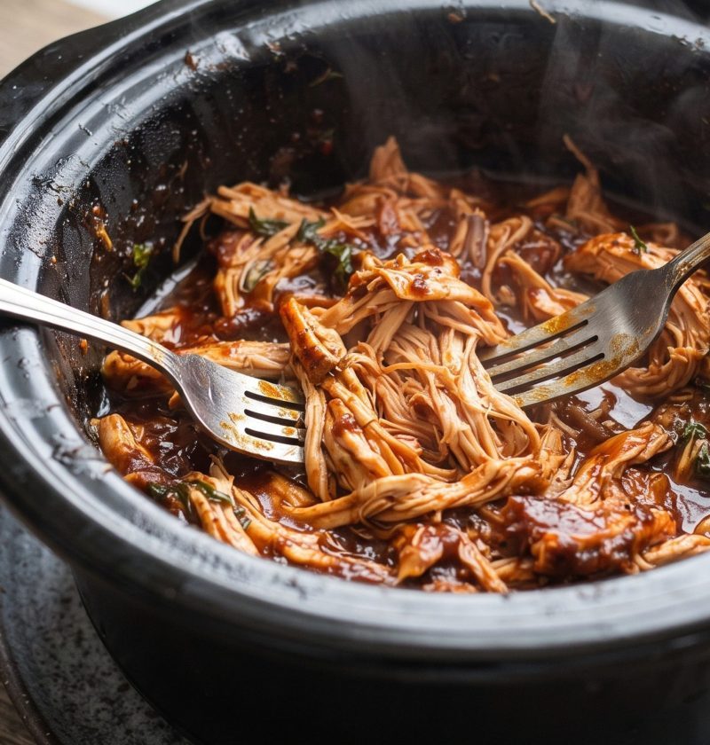 Juicy shredded slow cooker chicken