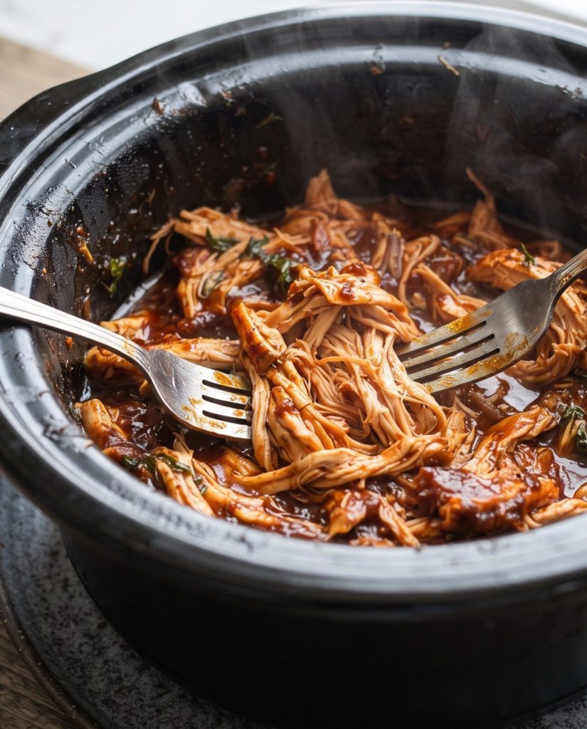 Juicy shredded slow cooker chicken