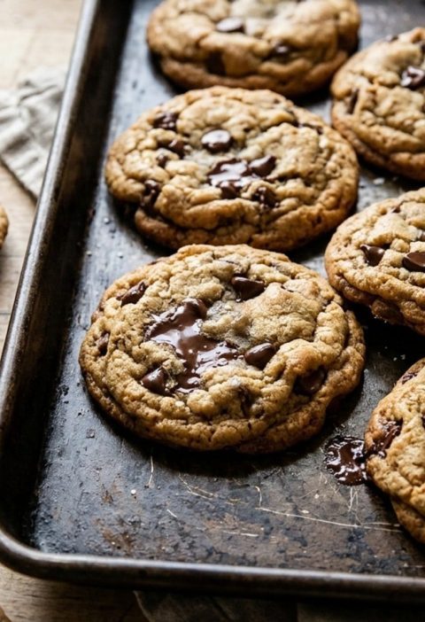 Thick cookies next to flat cookies