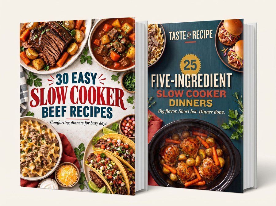 Two free cookbooks: 30 Easy Slow Cooker Beef Recipes and 25 Five-Ingredient Slow Cooker Dinners